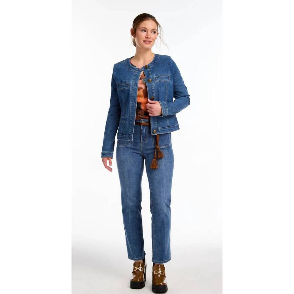 NEW FDJ denim collarless jean jacket in mid wash